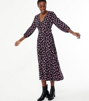 Tall Black Floral Soft Touch Wrap Midi ...
